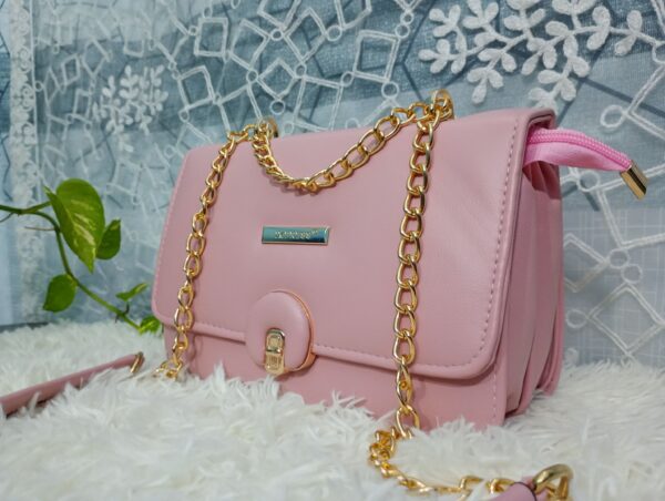 Side and Cross Body Bag for Girls Premium Quality Leather and China materials [Model No.102,Colour: Baby Pink] - Image 2